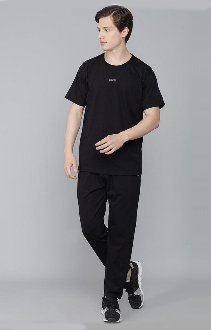 Men's Black Solid Tracksuits