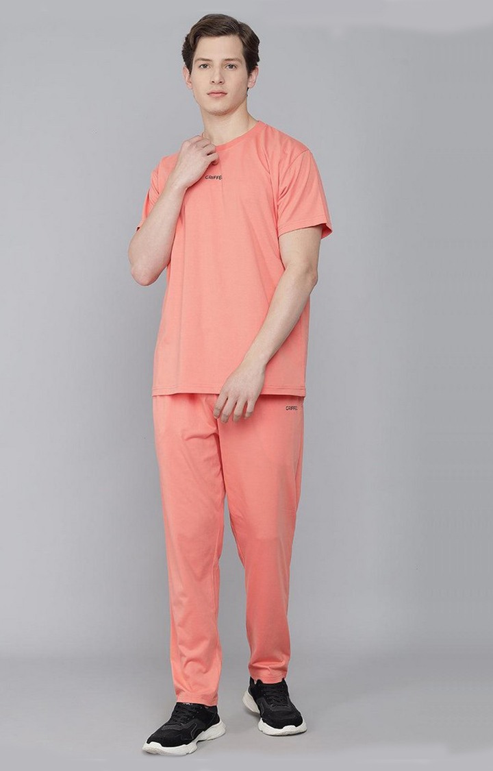 Men's Peach Solid Tracksuits