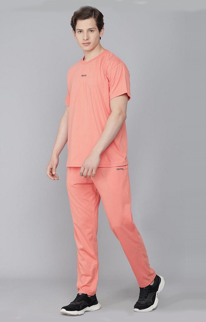 Men's Peach Solid Tracksuits