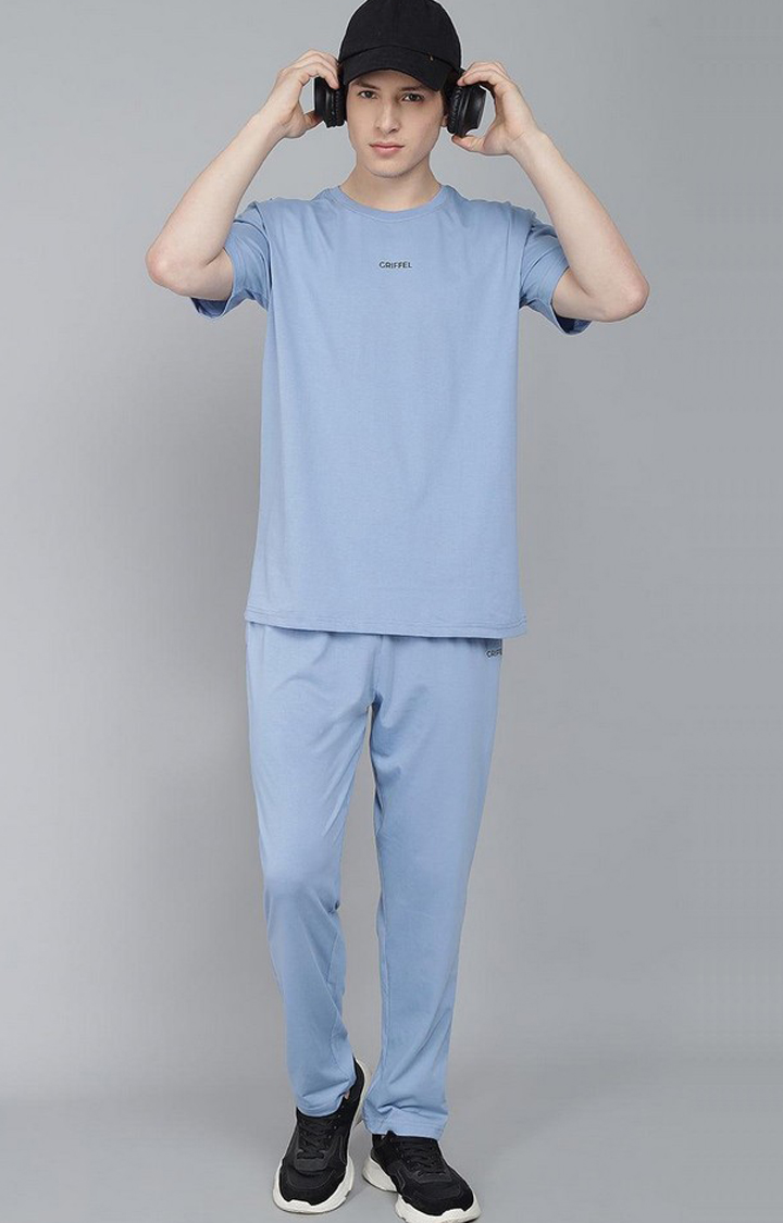 Men's Sky Blue Solid Tracksuits