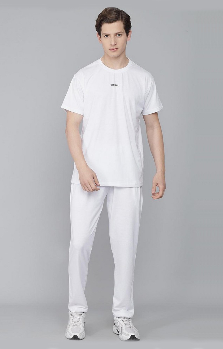 GRIFFEL | Men Basic Solid White Regular Fit T-shirt and Track pant Set