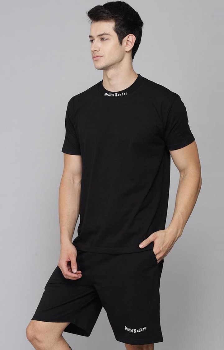 Men's Black Solid Co-ords