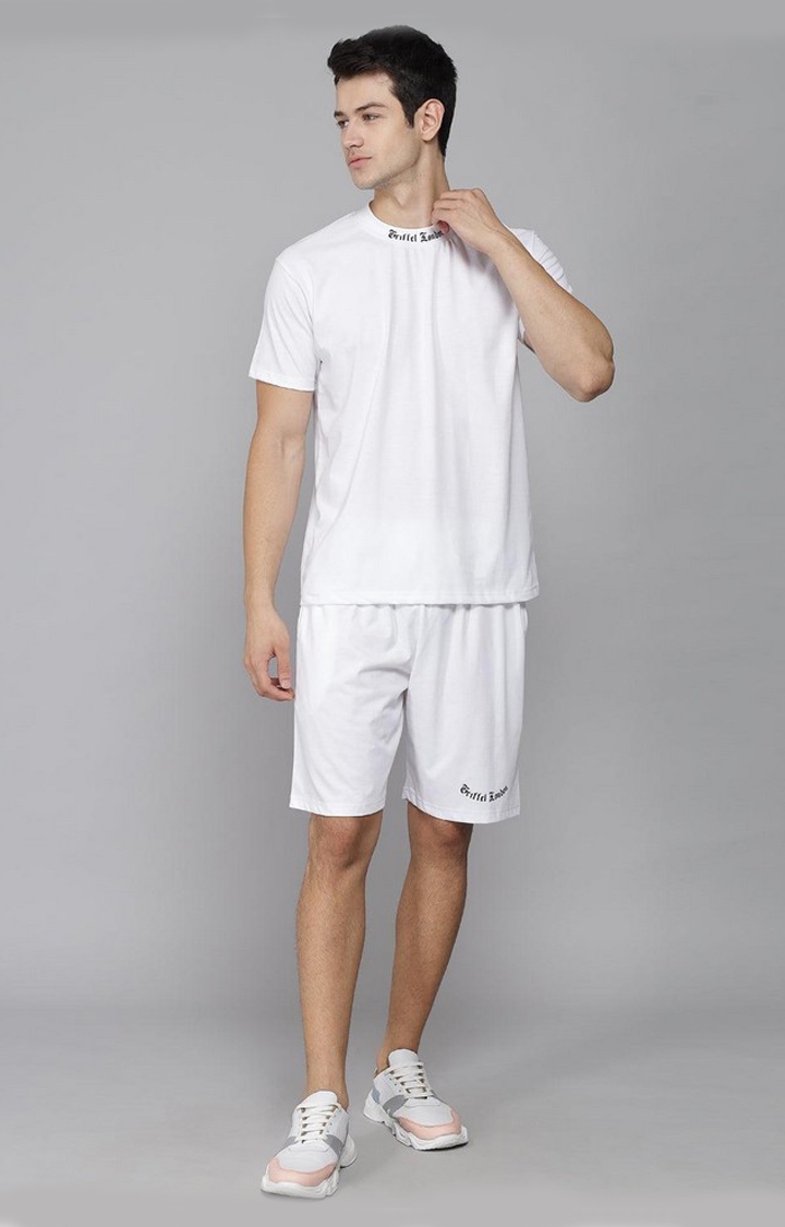 Men's Placement Print White Regular fit T-shirt and Short Set