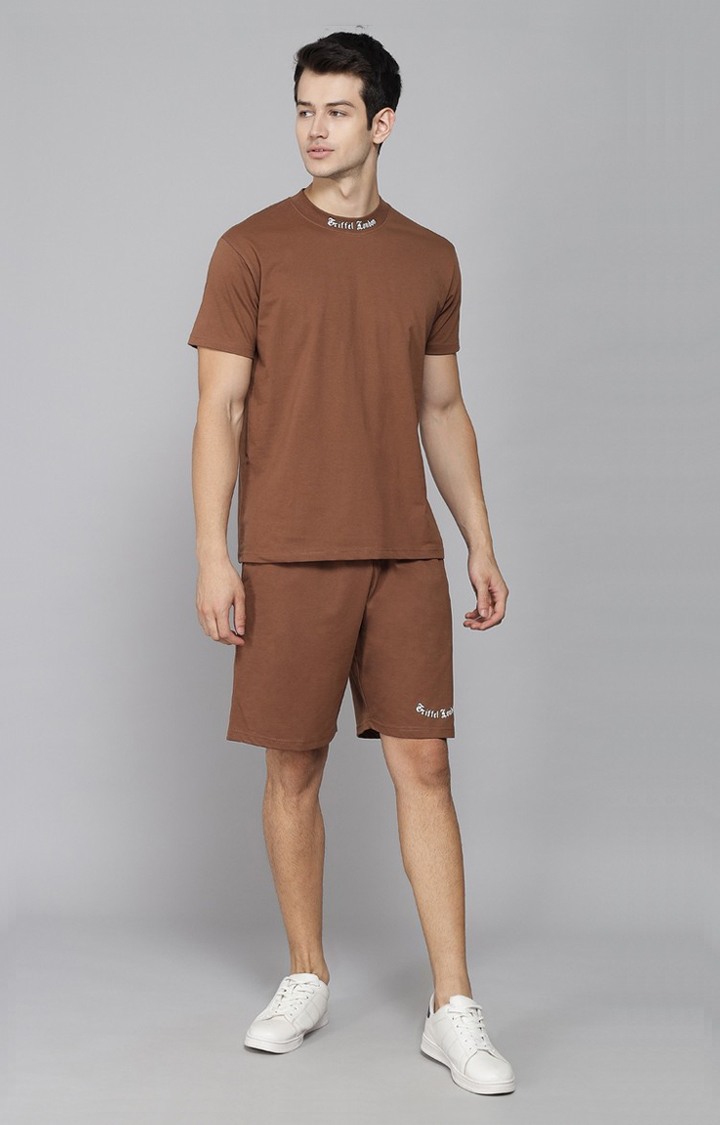 Men's Brown Printed Co-ords