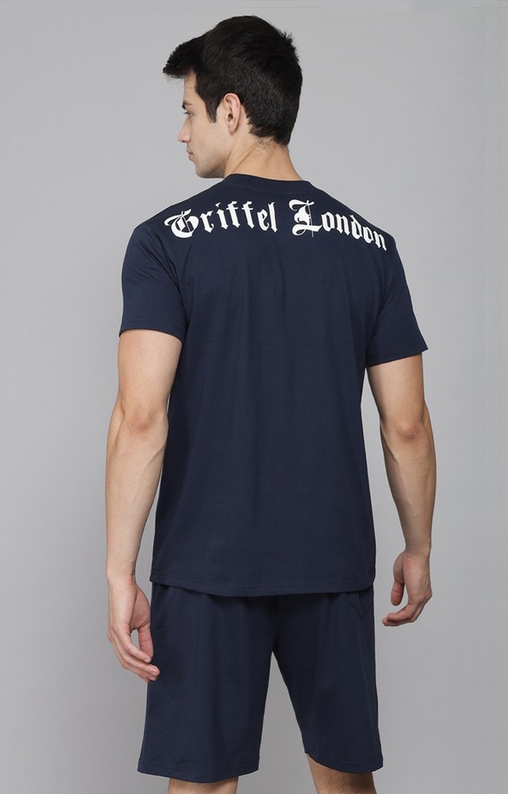 Men's Navy  Cotton Loose Printed   Co-ords