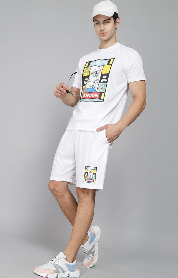 Men's White Printed Co-ords
