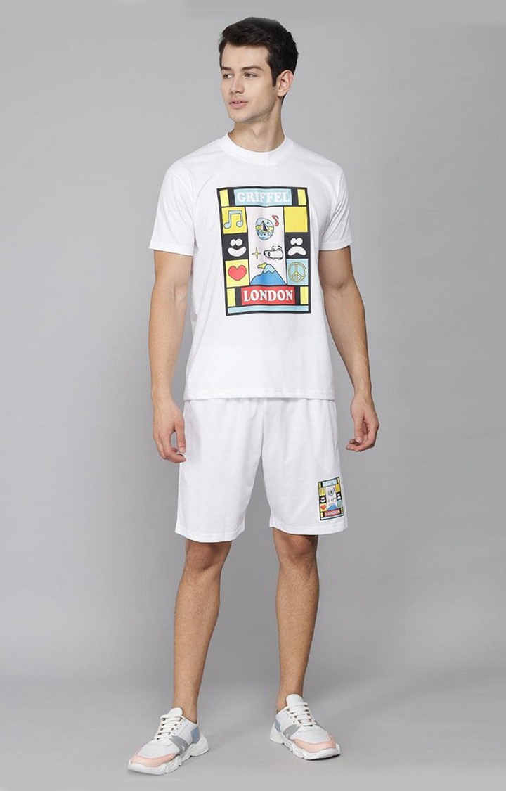 Men's White Printed Co-ords
