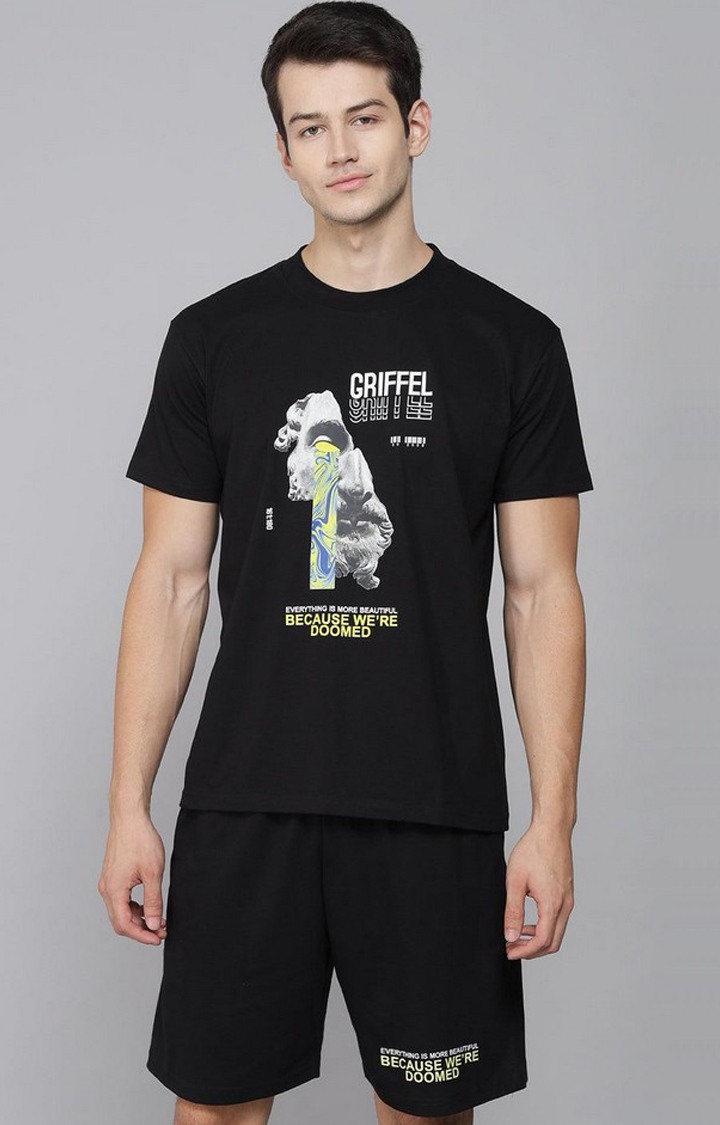 Men's Black Printed Co-ords