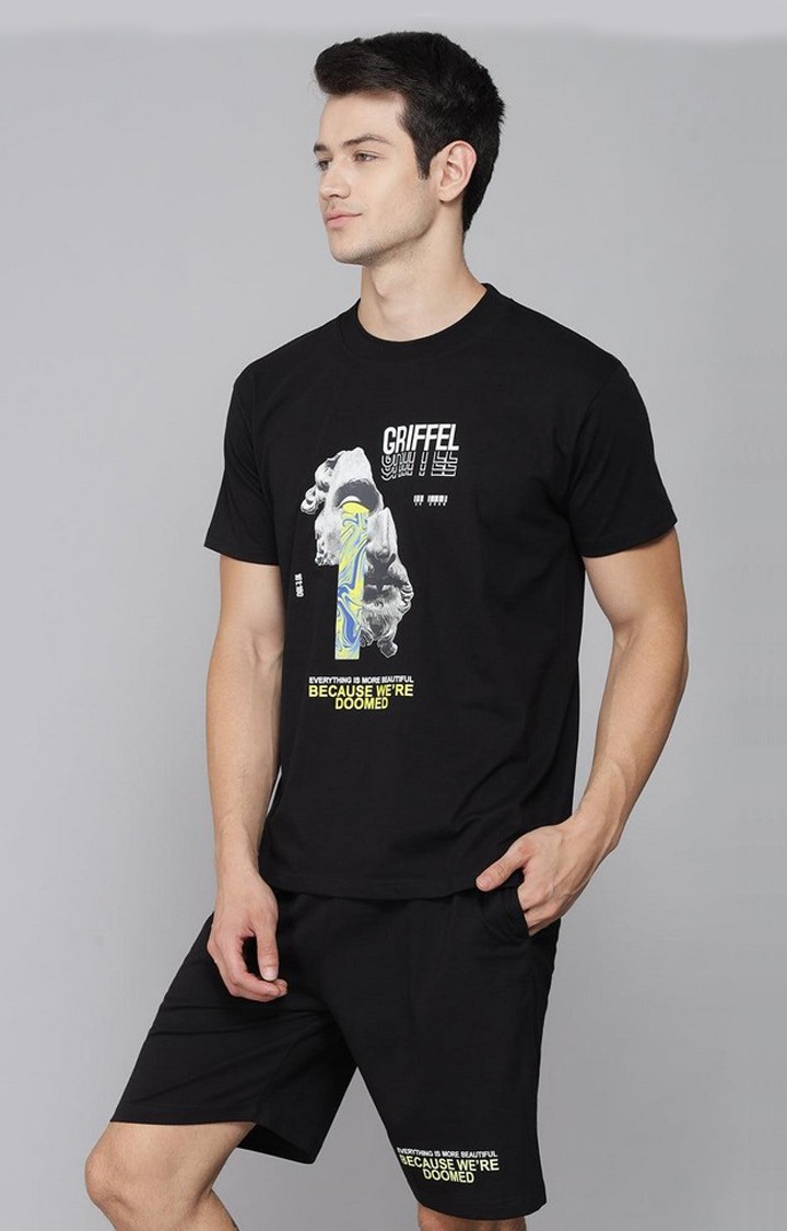 Men's Black Printed Co-ords