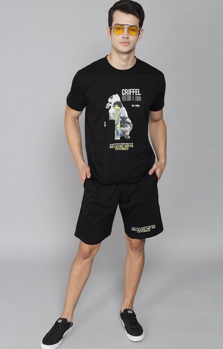 Men's Black Printed Co-ords