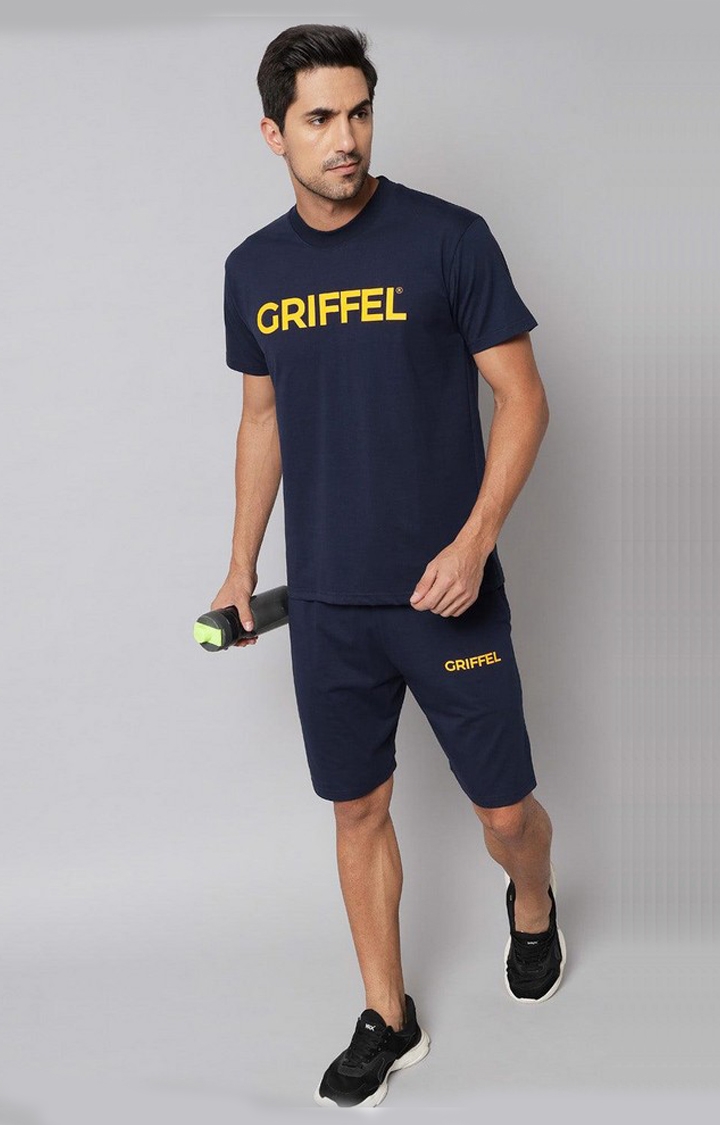 Men's Printed Navy Regular fit T-shirt and Short Set