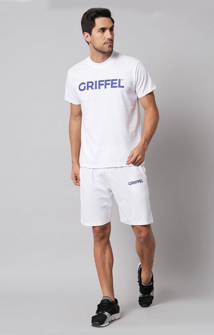 GRIFFEL | Men's Printed White Regular fit T-shirt and Short Set