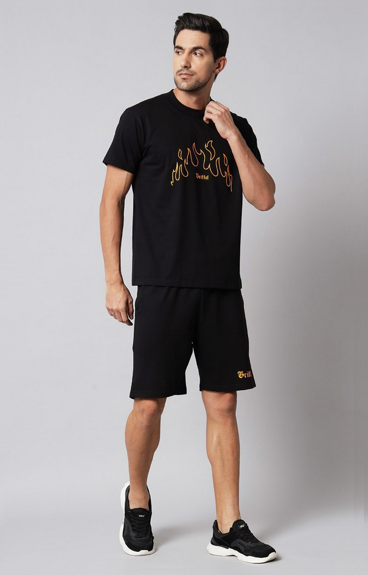 Men's Black Printed Co-ords