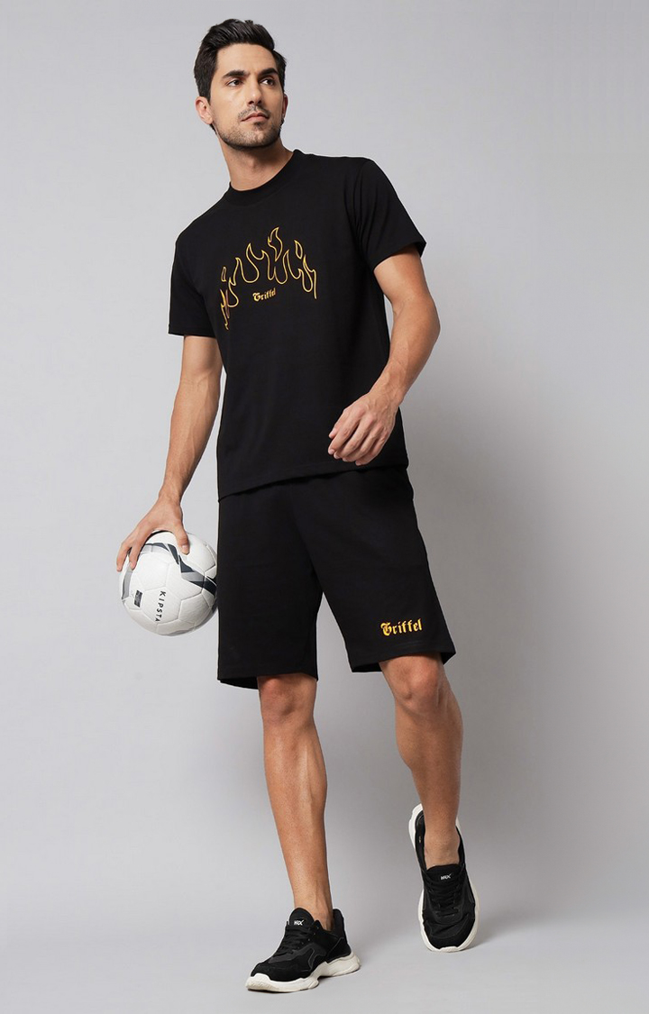 Men's Black Printed Co-ords