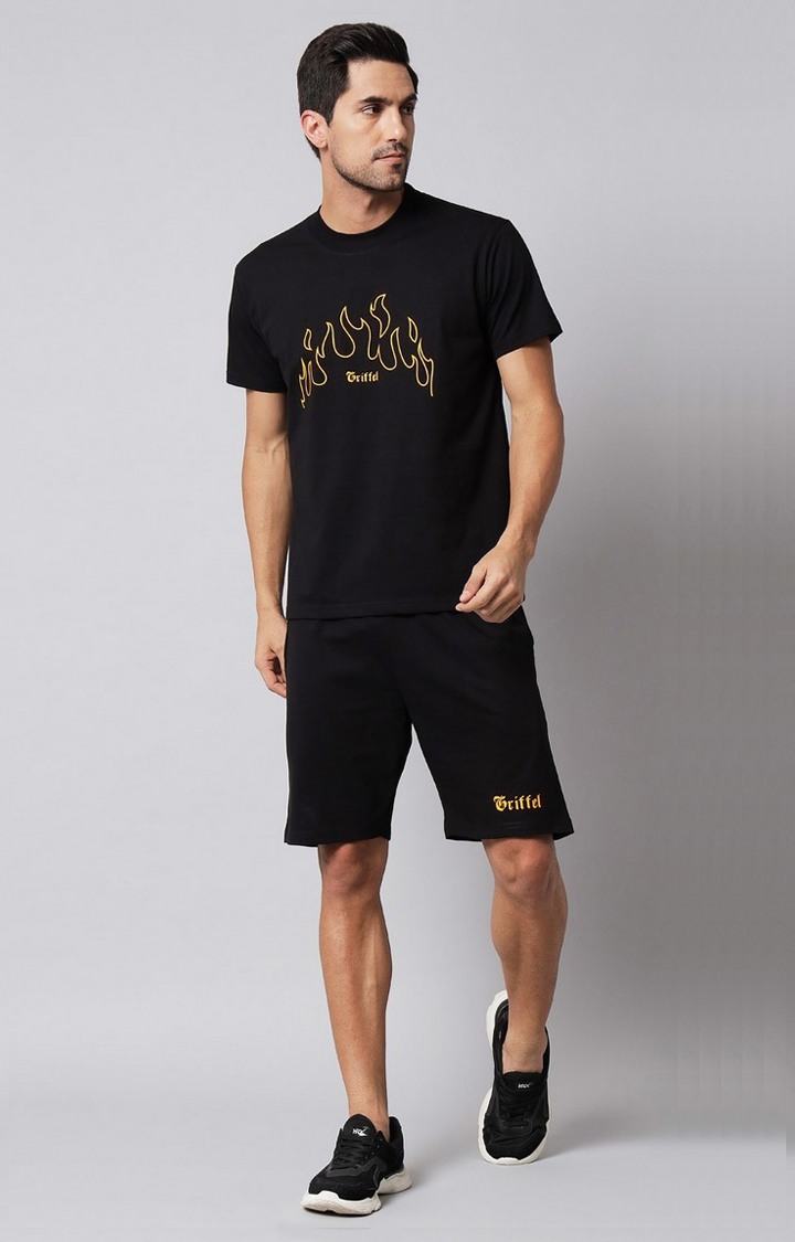 Men's Black Printed Co-ords