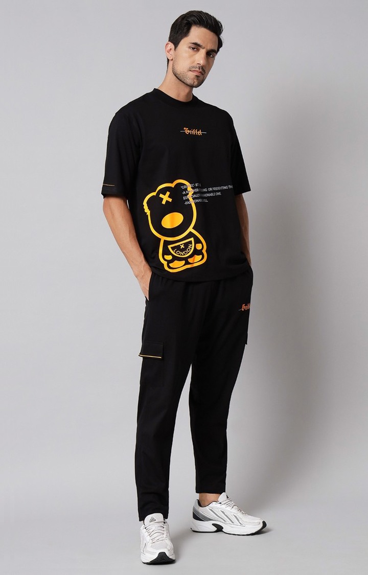 Men's Black Printed Co-ords