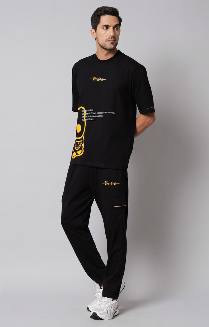 Men's Black Printed Co-ords