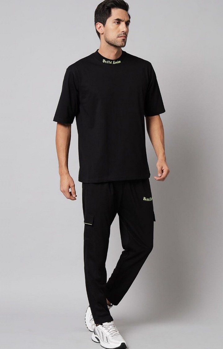 Men's Black Solid Tracksuits
