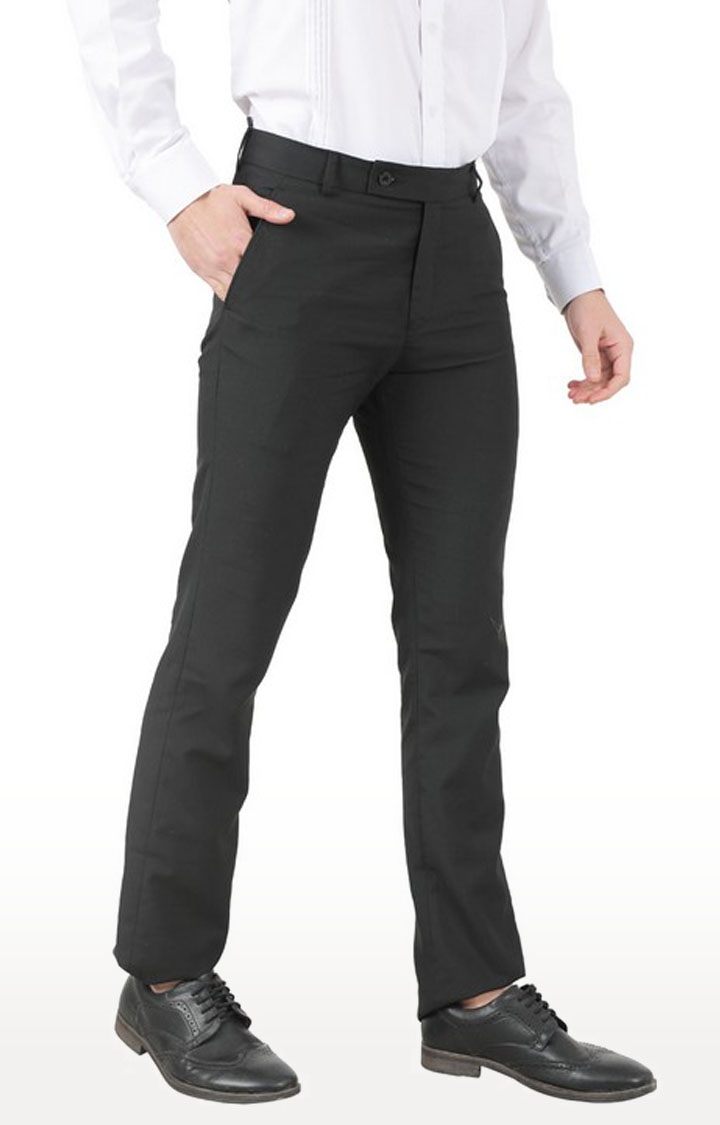 Buy online Black Cotton Blend Flat Front Trousers Formal from Bottom Wear  for Men by Villain for ₹619 at 52% off | 2024 Limeroad.com