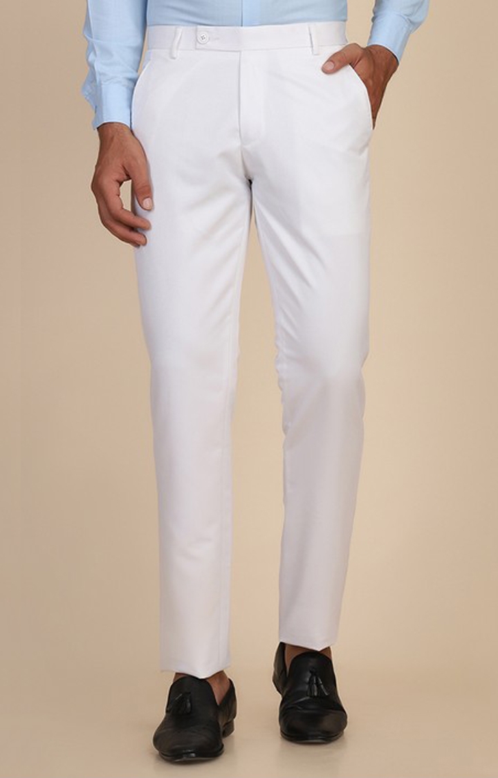 Buy online White Solid Flat Front Casual Trouser from Bottom Wear for Men  by Hangup Plus for ₹799 at 73% off | 2024 Limeroad.com