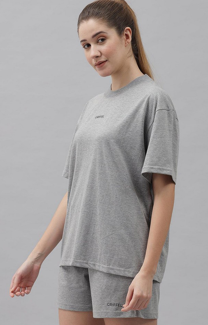 Women's Grey Solid Oversized T-Shirts