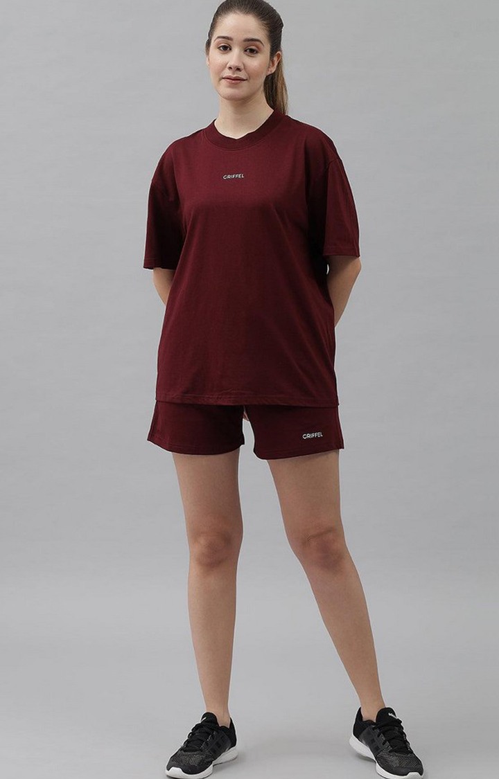 Women's Maroon Solid Co-ords