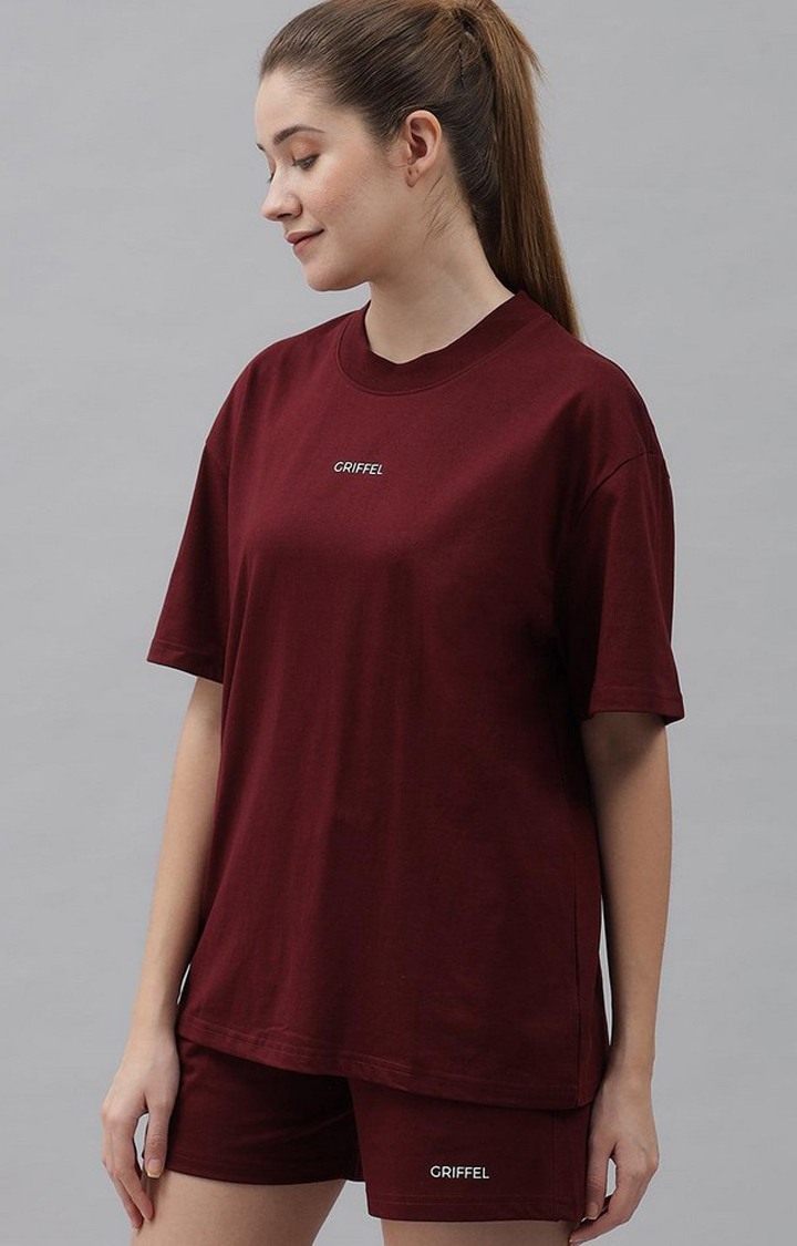 Women's Maroon Solid Co-ords