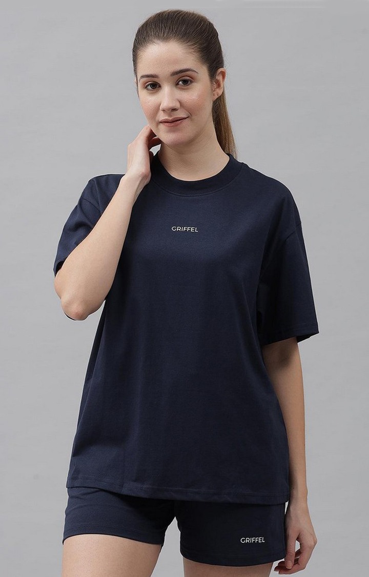 Women's Navy Blue Solid Co-ords