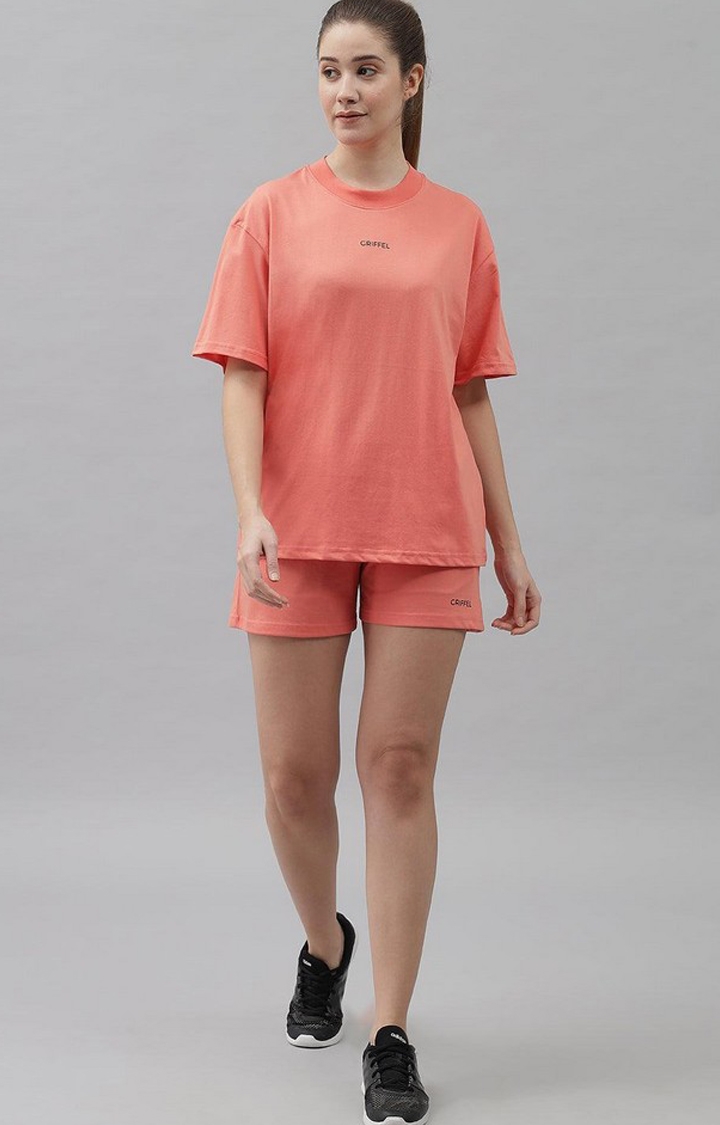 Women's Peach Solid Co-ords