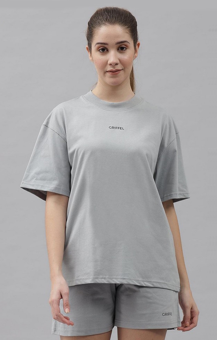 GRIFFEL | Women's Basic Solid Oversized Loose fit White T-shirt and Short Set
