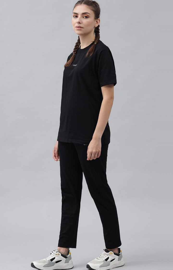 Women's Black Solid Tracksuits