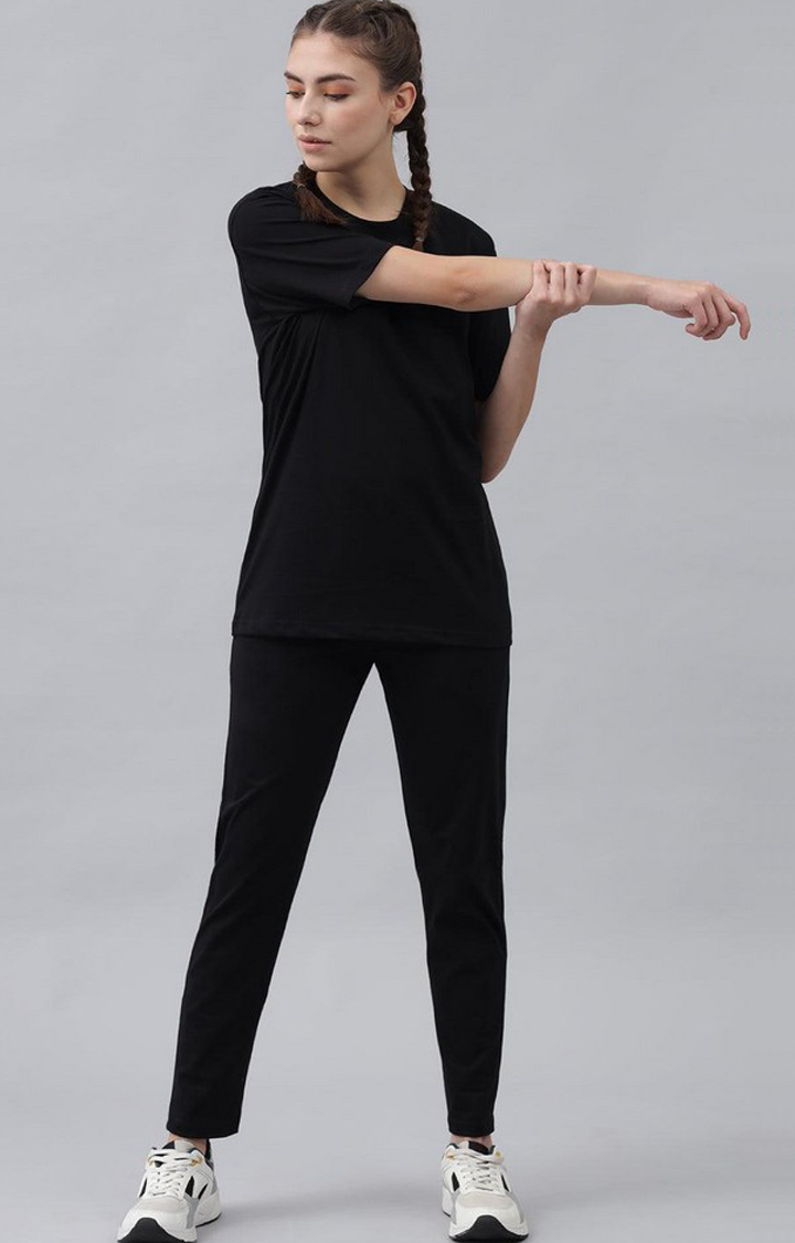 Women's Black Solid Tracksuits