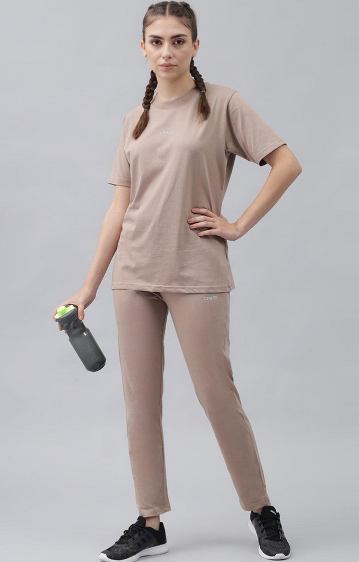 Women's Brown Solid Tracksuits