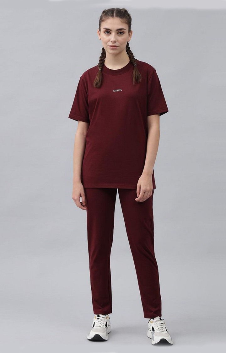 Women's Maroon Solid Tracksuits