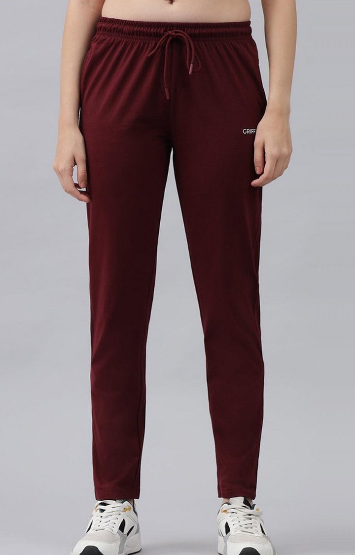 Women's Maroon Solid Tracksuits