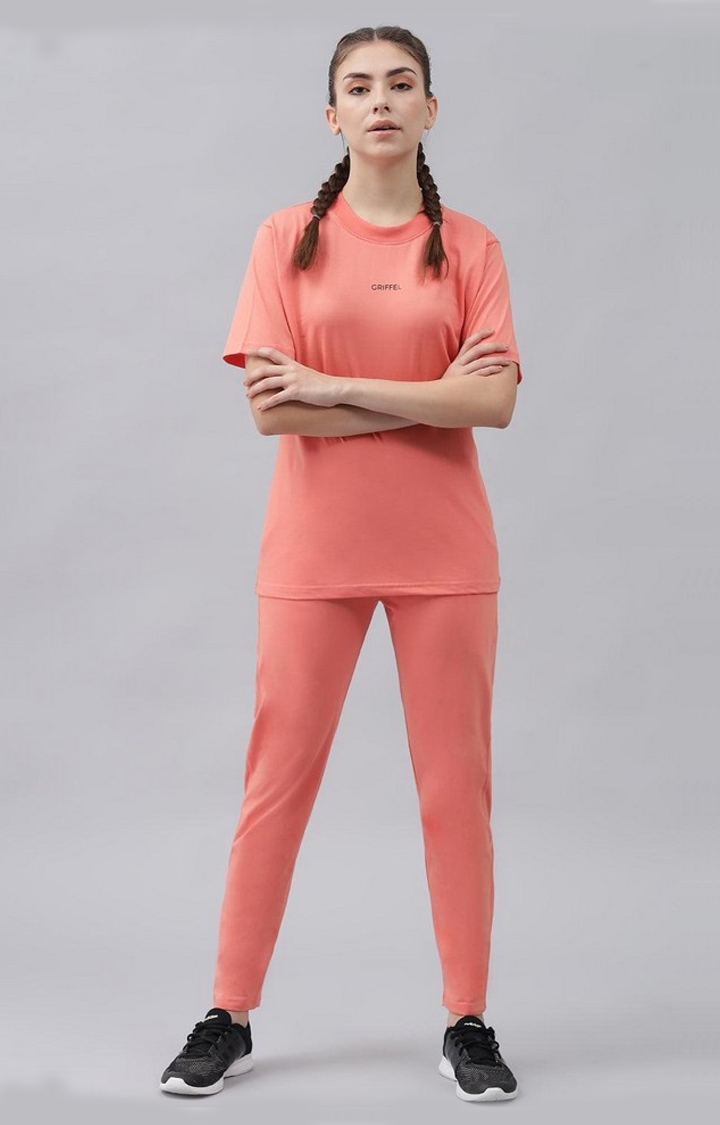 GRIFFEL | Women's Peach Solid Tracksuits