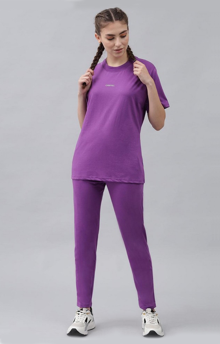 GRIFFEL | Women's Purple Cotton Solid Tracksuits