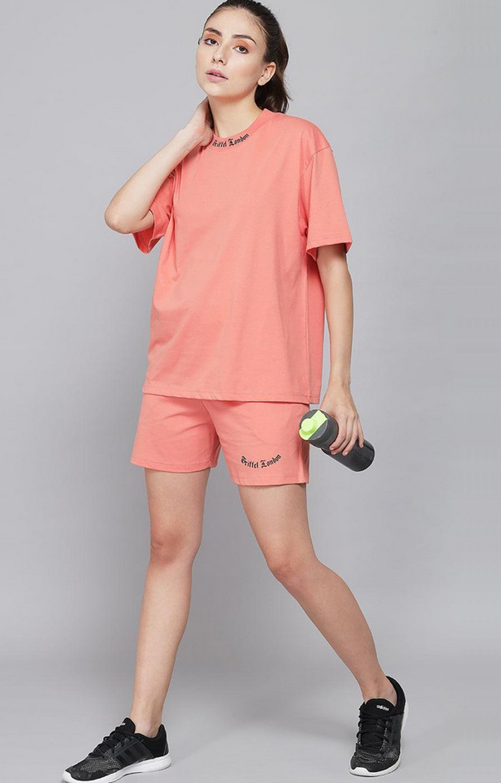 Women's Peach Solid Co-ords