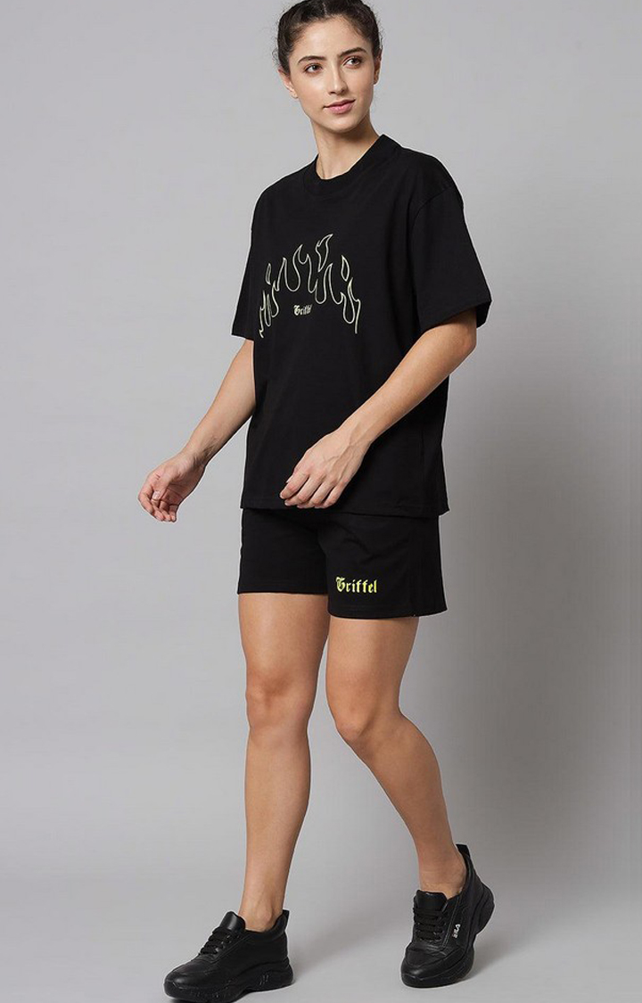 Women's Black Printed Co-ords