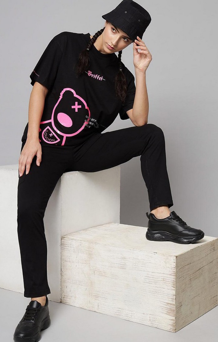 Women's Black Printed Tracksuits