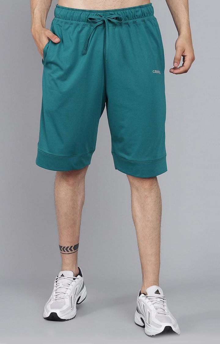 GRIFFEL | Men's Green Cotton Solid Shorts