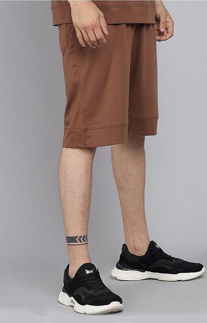 Men's Brown Cotton Solid Shorts