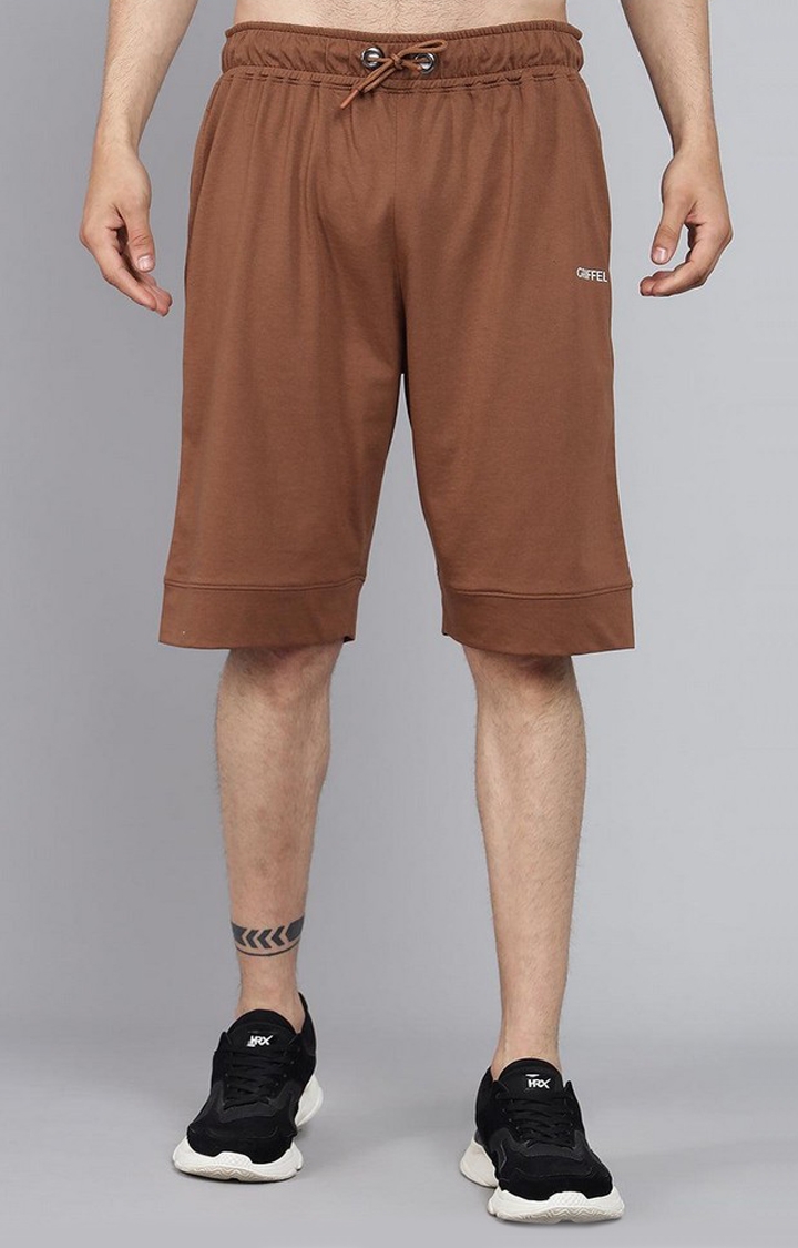 GRIFFEL | Men's Brown Cotton Solid Shorts