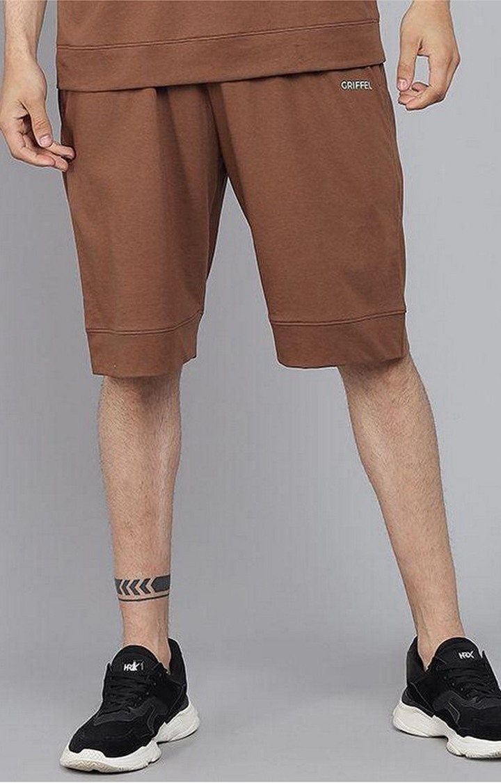 Men's Brown Cotton Solid Shorts