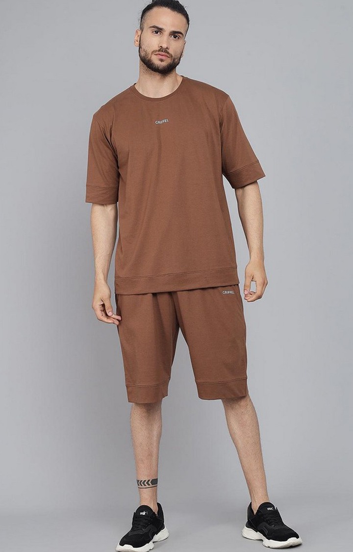 Men's Brown Cotton Solid Shorts