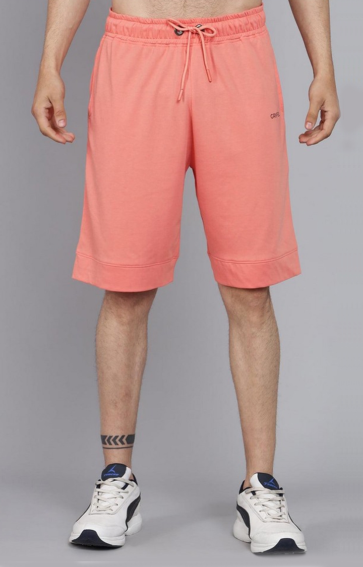 Men's Orange Cotton Solid Shorts