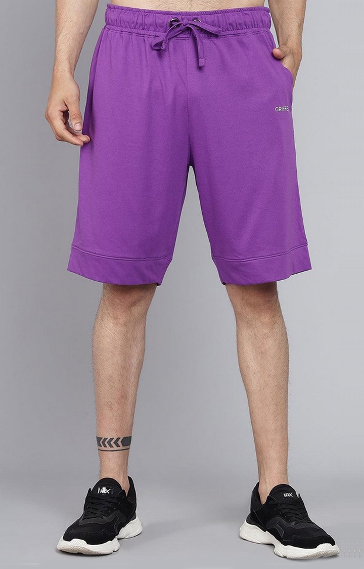 GRIFFEL | Men's Purple Cotton Solid Shorts