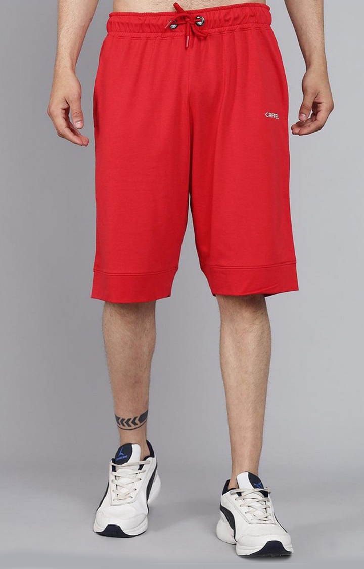 GRIFFEL | Men's Red Cotton Solid Shorts