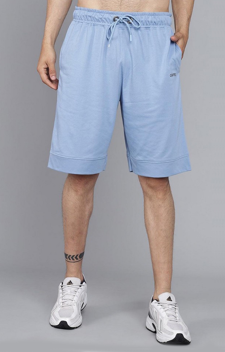 GRIFFEL | Men's Blue Cotton Solid Shorts