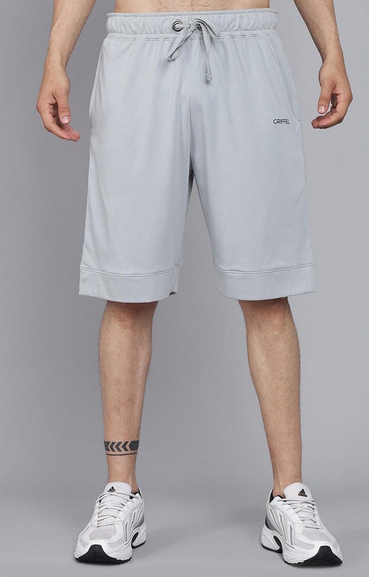 GRIFFEL | Men's Grey Cotton Solid Shorts